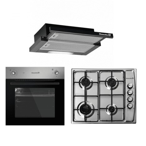 Pachet incorporabile  Hausberg cuptor Hb 8043,2000w,clasa A+plita 4 ochiuri,gaz Hb555 + Hota  telesc